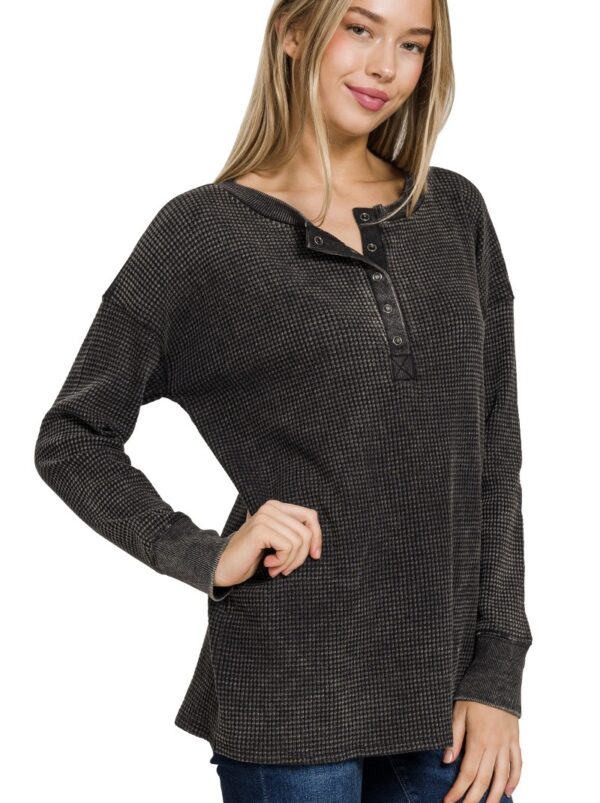 Black Waffle Henley Long Sleeve