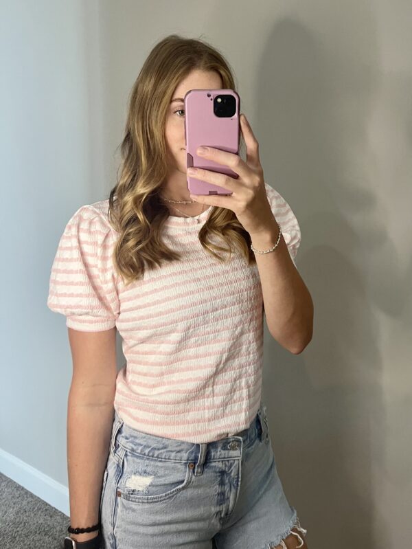 Summers Cutest Pink Striped Puff Top