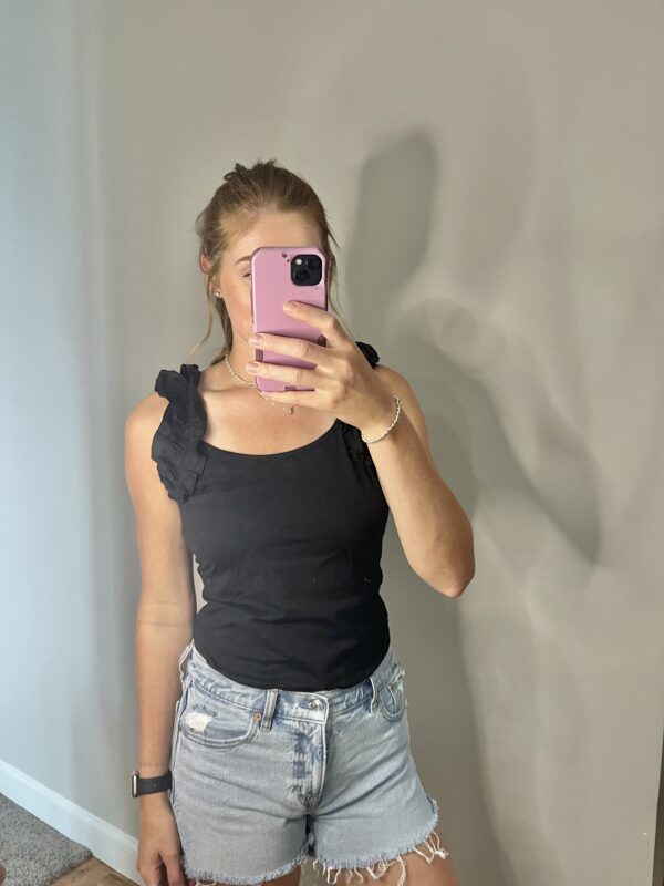 Black Ruffled Shoulder Tank