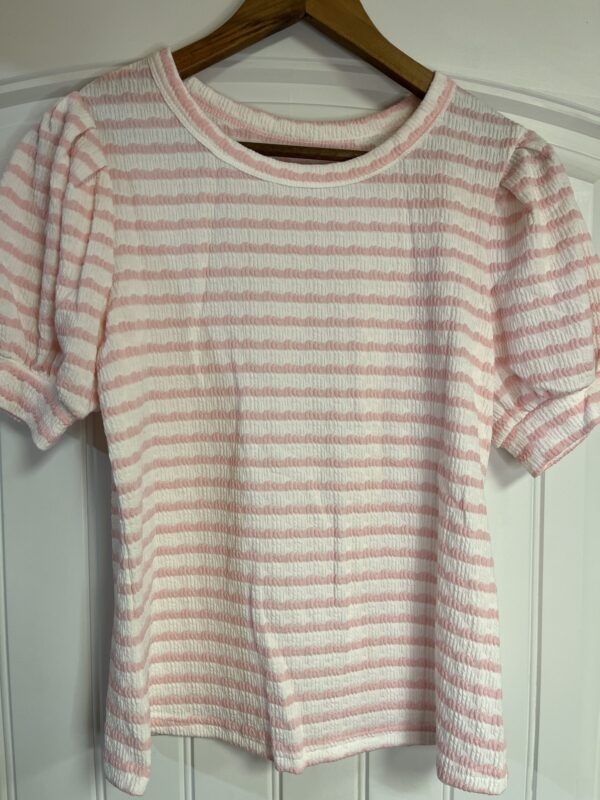 Summers Cutest Pink Striped Puff Top - Image 2